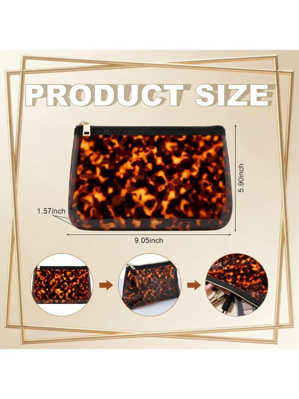 Retro Tortoise Shell Makeup Bag - Waterproof Cosmetic Pouch for Travel & Daily